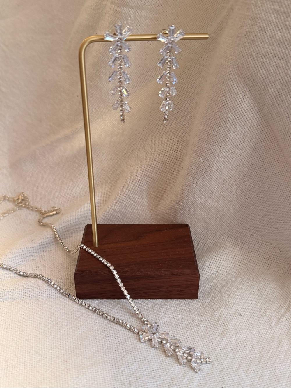 Crystal Drop Earrings and Necklace Set CZ - Prom Jewelry - Picture 3 of 6